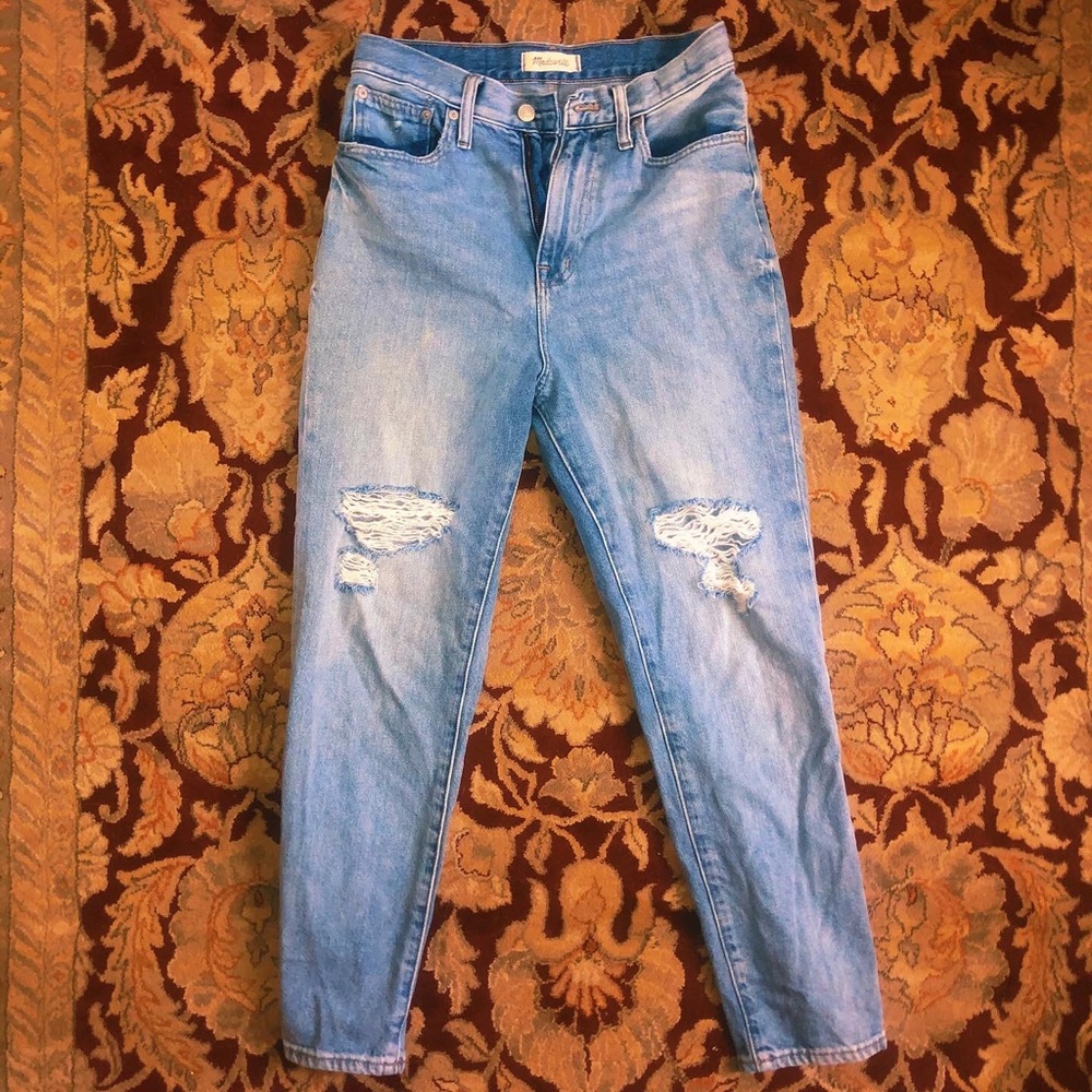Blue high waited ripped madewell jeans